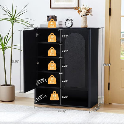 40.94'' Tall and Large Shoe Storage Cabinet with Doors and Adjustable Shelves, 5-Tier Modern Shoe Rack Cabinet Storage for Entryway, Entrance, Hallway, Living Room - Black