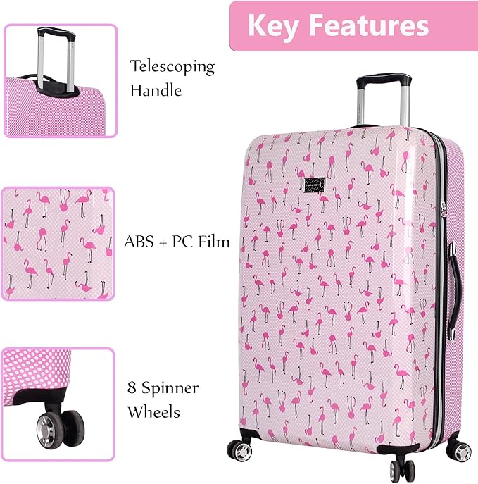 Betsey Johnson 30 Inch Checked Luggage Collection - Expandable Scratch Resistant (ABS + PC) Hardside Suitcase - Designer Lightweight Bag with 8-Rolling Spinner Wheels