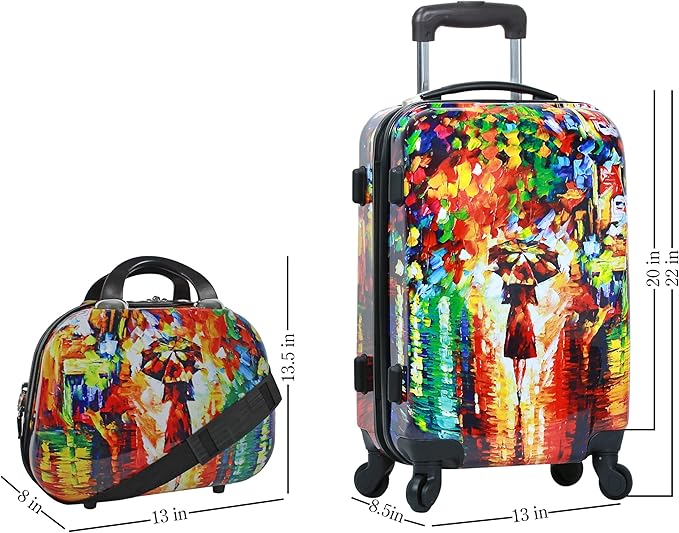 World Traveler VentureX Airline Approved 2-Piece Carry-On Luggage Set – Lightweight Hardside Polycarbonate Suitcase with Spinner Wheels - Paris Nights