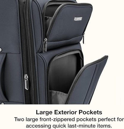 U.S. Traveler Anzio Softside Sturdy Ballistic Nylon Expandable Travel Suitcase Luggage with 4 Spinner Wheels, Dark Grey, Carry-on 22-Inch