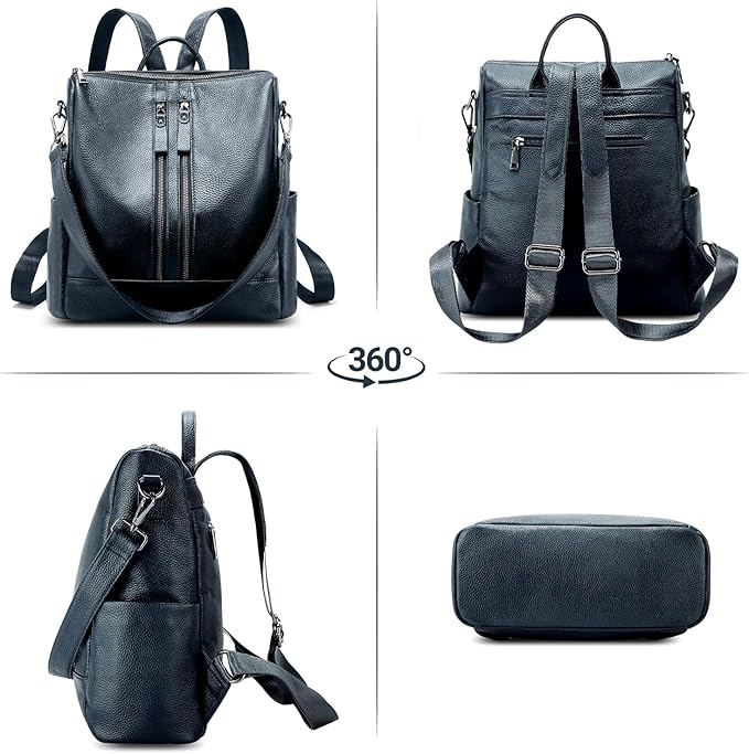Genuine Leather Backpack Purse for Women: Fashion Ladies Convertible Backpack Designer Shoulder Handbag for Travel