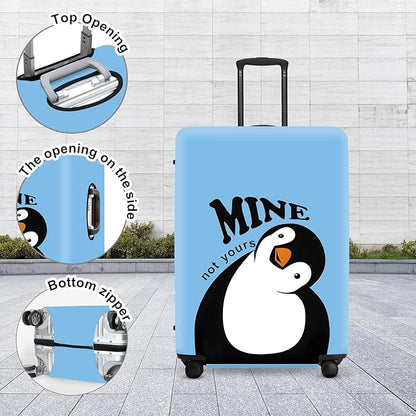 Cute Penguin "Mine" Luggage Cover Set, Cartoon Animal Print Waterproof Suitcase Protector, Travel Accessories
