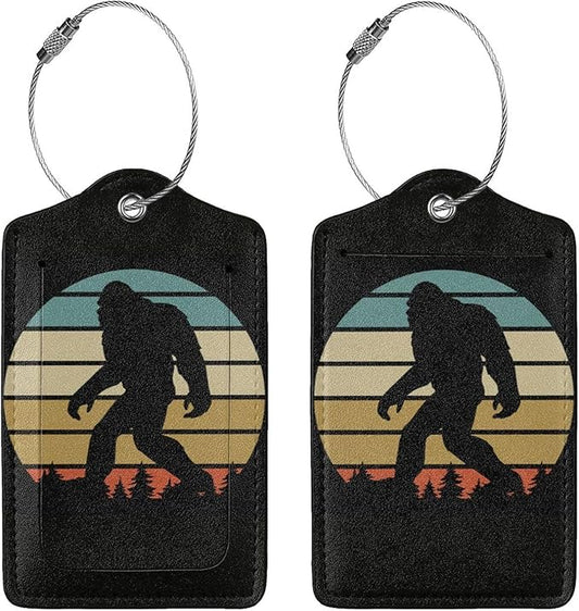2 Pcs Bigfoot Luggage Tags for Suitcases, Funny Sasquatch Luggage Tags, Bachelorette Honeymoon Anniversary Christmas Birthday Travel Bag Gift for Men Women, Privacy Cover ID Label with Steel Loop