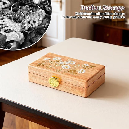 Travel Jewelry Case Small Wood Jewelry Organizer Jewelry Box for Women (Pine Wood Print)