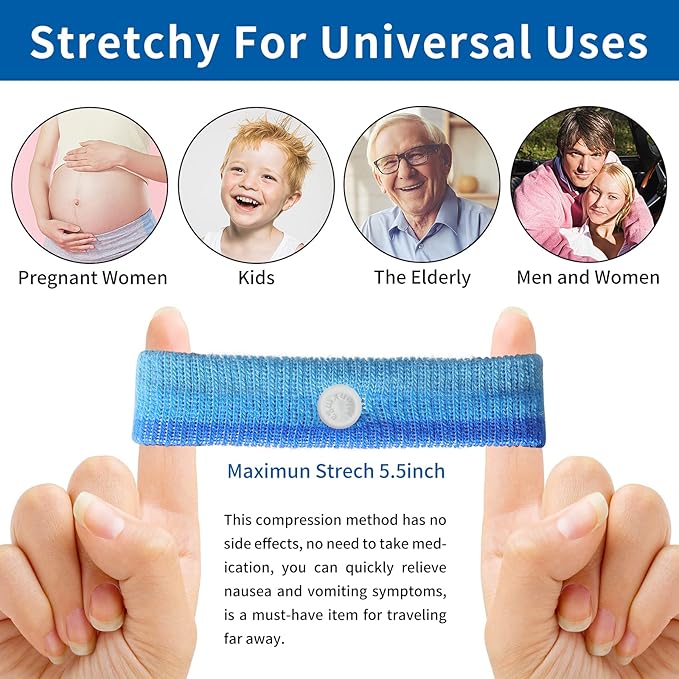 8 Pairs Motion Sickness Bands – Natural Anti Nausea Acupressure Wristbands for Morning & Motion Sickness Relief – Ideal for Car, Cruise & Flight Travel – for Adults and Kids