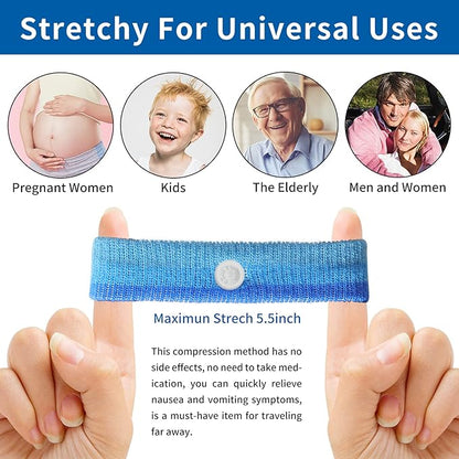 2 Pairs Motion Sickness Bands – Natural Anti Nausea Acupressure Wristbands for Morning & Motion Sickness Relief – Ideal for Car, Cruise & Flight Travel – for Adults and Kids
