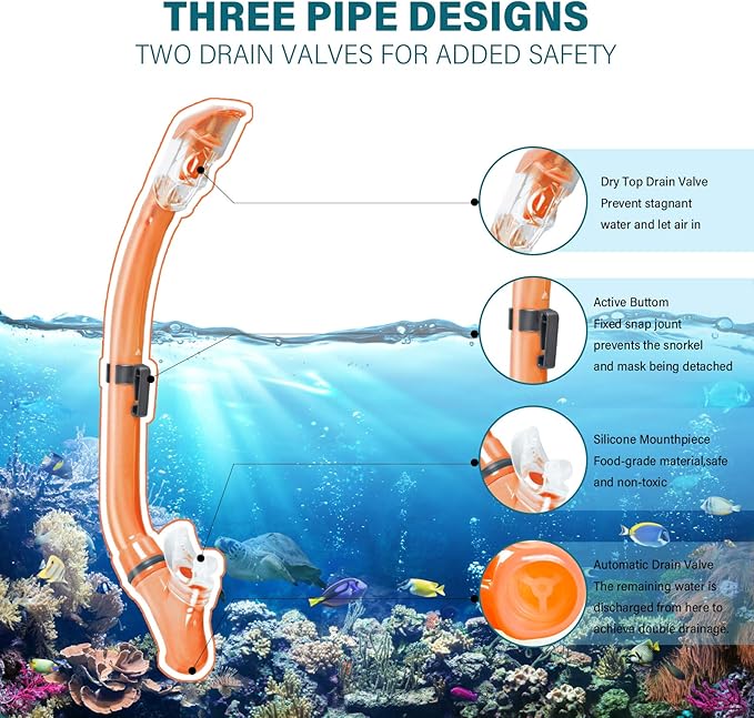 Kids Snorkeling Set Children Mask Fin Snorkel Set Snorkeling Gear Snorkel Mask + Adjustable Swimming Kids Flippers+ Dry Snorkel Tube + Travel Bags