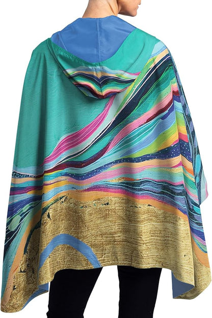 RainCaper EttaVee Rainbow Riviera 1 Womens Rain Cape Poncho with Hood Reversible