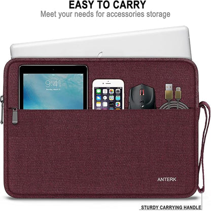 Laptop Sleeve Case 14 Inch, Water Resistant Traveling Computer Cover with Handle, Shockproof Protective Carrying Laptop Bag Compatible for 14 Inch MacBook Air/Pro, HP, Dell, Lenovo, WineRed