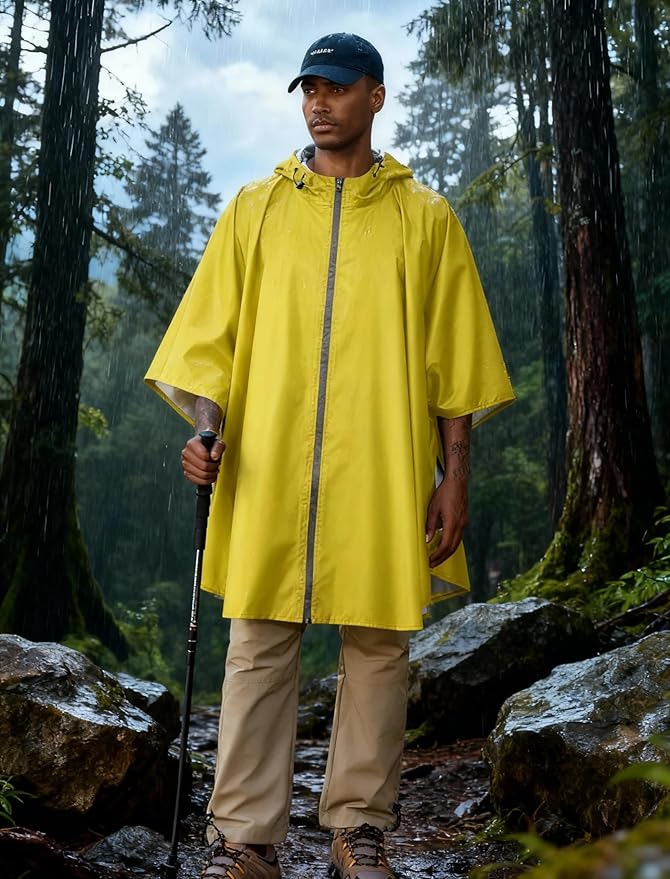 COOFANDY Rain Ponchos for Adults Full Zip Lightweight Rain Jackets Waterproof Packable Raincoats with Hood Hiking Camping
