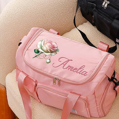 Personalized Gym Bag Waterproof Custom Name Gemstone Birth Flower Duffle Bag Travel Weekender Overnight Bags With Shoulder Strap Birthday Christmas Gifts For Women Cheerleaders