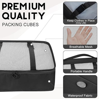 10 Set Packing Cubes for Travel, Travel Organizer with Hanging Toiletry Bag and Shoe Bag, Luggage Organizer Bags for Travel Essentials Women Men
