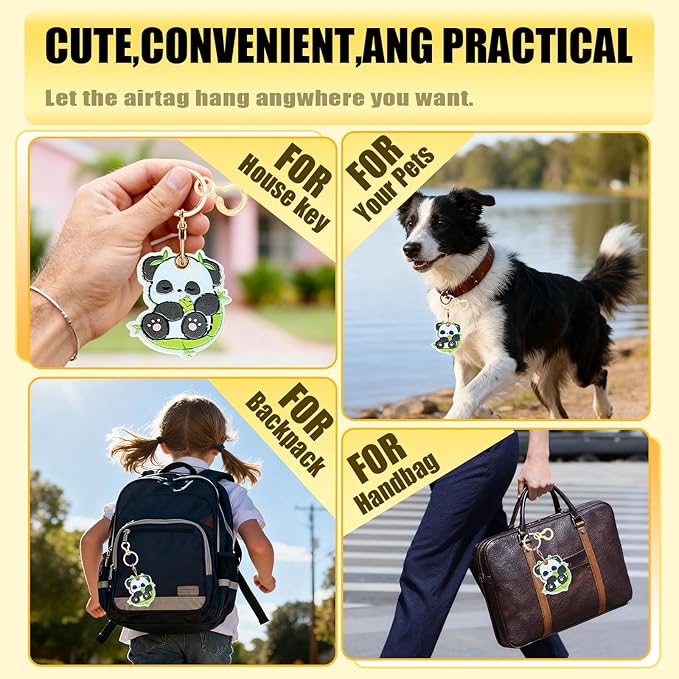 Leather Keychain for Airtag, Cute Protective Keychain Holder Compatible with Apple Air Tag,GPS Item Tracker Case Cover for Keys,Bags,Pets,Luggage(Panda)