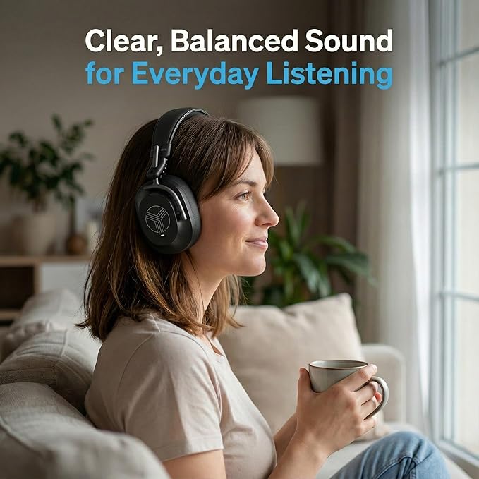TREBLAB U5 - ANC Headphones for Travel & Focus, Hybrid Active Noise Cancelling, Up to 45H Playtime, Comfortable Over-Ear Design, Bluetooth Headphones for Work, Flights & Daily Use