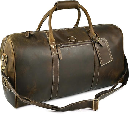 Leather Village Leather Duffel Bags for Men & Women-Stylish Travel Weekender Carry-On Sports Gym Overnight Luggage Bag - 20 Inch - Olive/Army Green