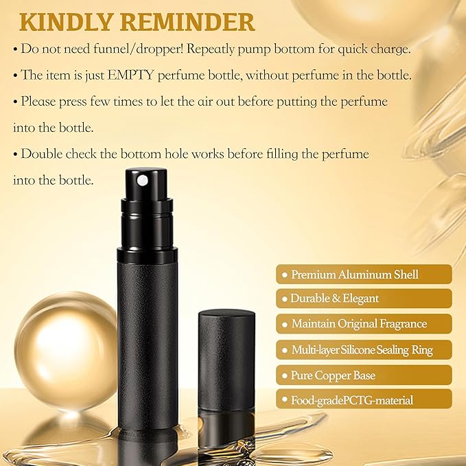 2PCS Perfume Travel Refillable Bottle, Bottom-Filling Fragrances Perfume Atomizer, Empty Mini Cologne Dispenser, Portable Sprayer Pocket Size for On the Go 5ml (Black & Light Blue)
