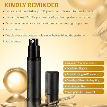 2PCS Perfume Travel Refillable Bottle, Bottom-Filling Fragrances Perfume Atomizer, Empty Mini Cologne Dispenser, Portable Sprayer Pocket Size for On the Go 5ml (Black & Dark Green)