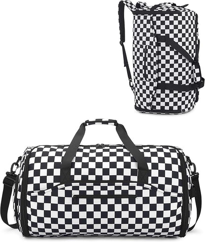 NPBAG Convertible Garment Duffle Bags for Travel - Carry on Garment Bag, Suit Bag for Men & Women, 3 in 1 Foldable Travel Duffle Backpack with Shoulder Strap (Checkerboard)