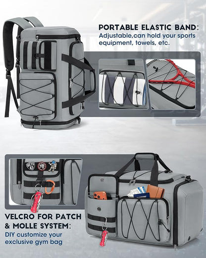 SDYSM Gym Bag for Men 45L Sports Duffel Bags 3-in-1 Travel Duffel Bag with Shoe Compartment, Gym Workout Backpack Carry On Weekender Bag Overnight Bag for Travel, Grey