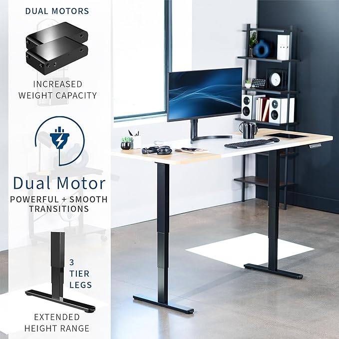 VIVO Electric 71 x 30 in Dual Motor Sit Stand Desk, Memory Height Adjustment, 2B Series, White and Light Wood Top, Black Frame, DESK-KIT-2B7WC