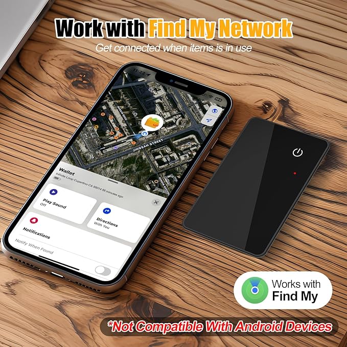 Wallet Tracker 2 Pack Rechargeable Item Tracker, 8-Month Battery Life Smart Track Card, Slim Wallet Finder Works with Apple Find My (iOS Only), Sound Alerts Item Finder for Luggage, Purse, Phone