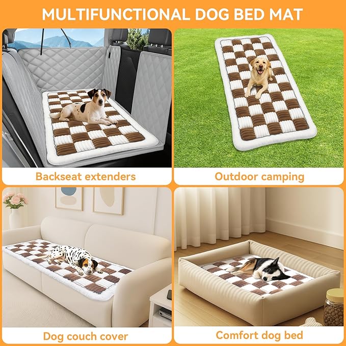 Backseat Dog Bed Non-Slip, Back Seat Pet Mat, Soft and Comfortable Dog Seat Covers for Travel, Pet Car Blanket for Backseat Extender and Seat Covers (Brown&White, 51.2"x24.6")