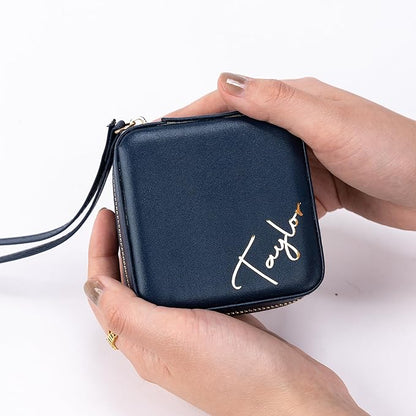 Angelina's Palace Personalized Jewelry Case with Name Engraved,Custom Leather Travel Jewelry Organizer Box for Rings,Earrings,Necklaces,Birthday Bridesmaid Gift For Women