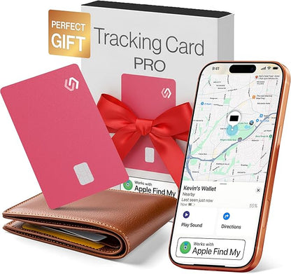 SPOTMINDERS White Elephant Gifts for Women Apple MFi Certified Credit Card Wallet Tracker PRO Pink (iOS Only) 0.07in Works with Apple Find My Rechargeable Tracking Card for Christmas Stocking Stuffers