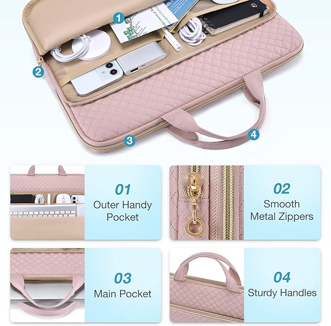 BAGSMART Laptop Case Compatible with 13-13.3 inch Notebook,Compatible with MacBook Pro 14 Inch,MacBook Air,Protective Carrying Bag with Pocket,Handles,Pink
