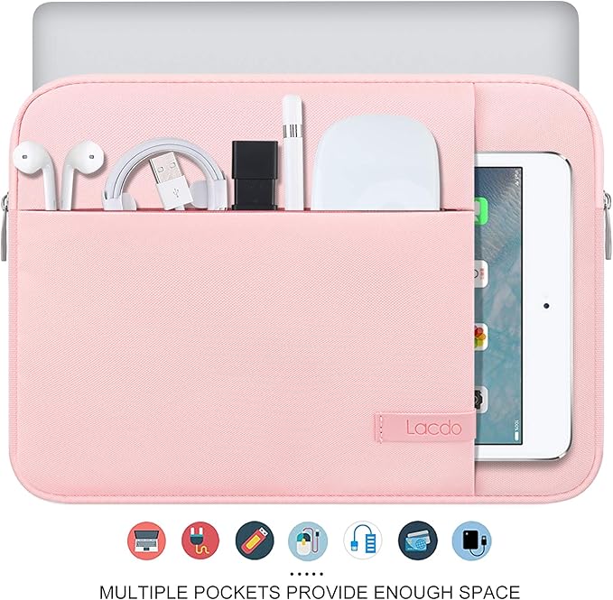 Lacdo 13 inch Laptop Sleeve Case for 13 inch New MacBook Air M4 A3240 2025, M3 A3113, M2 A2681, M1 A2337 | 13" MacBook Pro M2/M1 A2338 A2251 A2289 | 13" iPad Pro M5 / iPad Air M3 Computer Bag, Pink