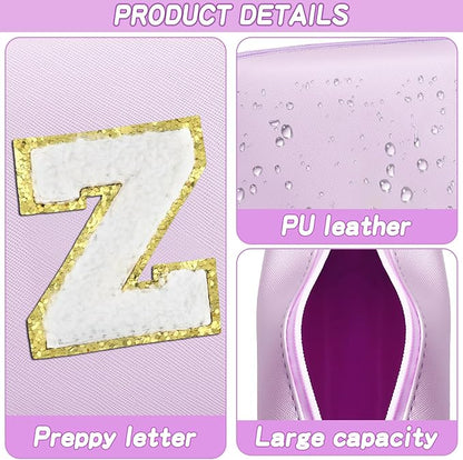 Gifts for Girls Initial Makeup Bag Personalized Cosmetic Bag with Zipper Cute Travel Toiletry Bag Waterproof PU Preppy Makeup Pouch Birthday Gift for Teen Girls Women(Purple Z)