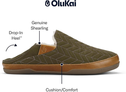 OLUKAI Hanohano Men's Slipper, Weather Resistant Waxed Canvas, Rubber Grip Soles for Inside & Outside Wear, Durable & Comfortable Slip-On