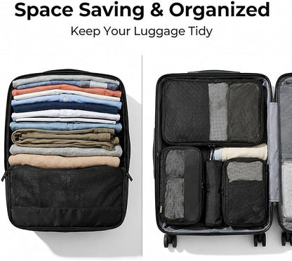4 Piece Compression Packing Cubes for Suitcases and Backpack, Lightweight Travel Organizer Bags (Jet Black)