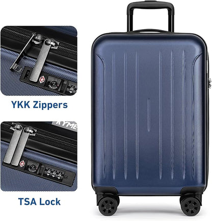 KYME Carry on luggage 22x14x9 Airline Approved Suitcase Hardshell With Double Spinner Wheels, PC+ABS TSA Lock Travel Luggage (Navy Blue, 20" Carry On)