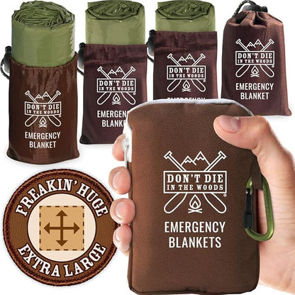 Don't Die In The Woods - Freakin’ Huge Emergency Blankets [4-Pack] Extra Large Thermal Mylar Space Blanket - One of The Ten Essentials Outdoor Survival Gear for Hiking Camping First Aid Kit (Green)