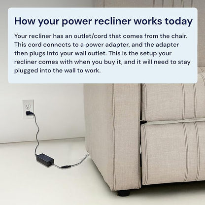 The Blue Cactus Max Power 5000mAh Kit - Battery, Power Transformer, Cords - 2-Pin Connector - Wireless with LED & Low Charge Alert - Couch Battery Pack for Reclining Chairs, Sofas & Loveseats
