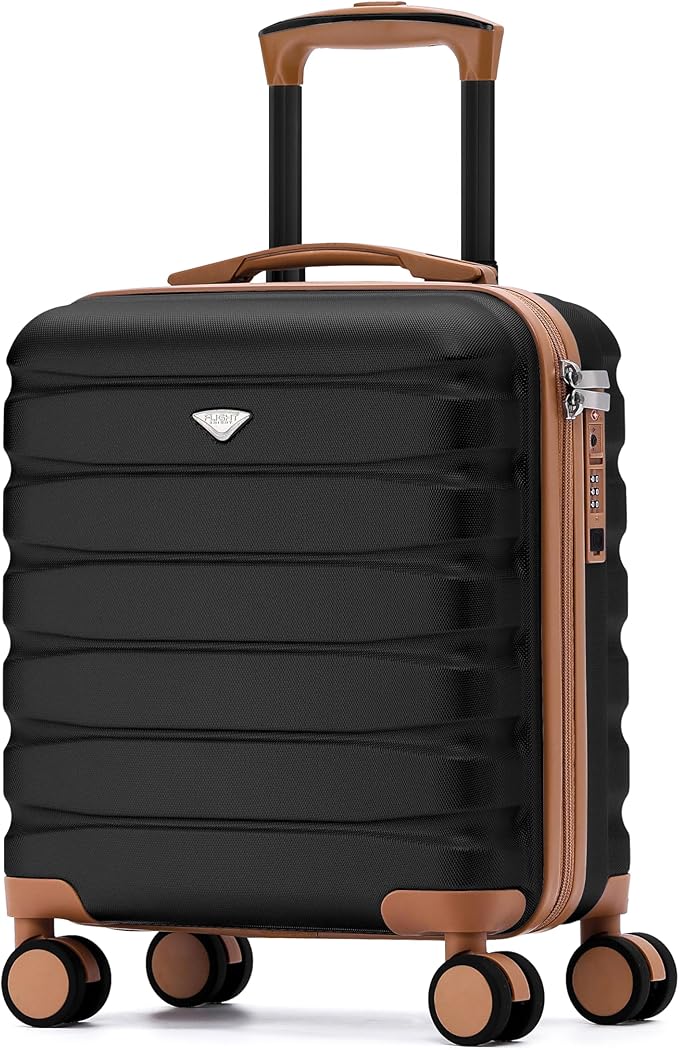 Flight Knight Carry On Suitcase 18x14x8 Hardside Built In TSA Lock & USB Port Lightweight Luggage Silent Double Spinner Wheels Maximum Underseat Carry-On Bag For American & United Approved Airlines