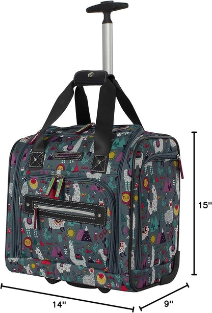 Lily Bloom Designer 15 Inch Carry On - Weekender Overnight Business Travel Luggage - Lightweight 2- Rolling Wheels Suitcase - Under Seat Rolling Bag for Women (One Size, Llama Mama)