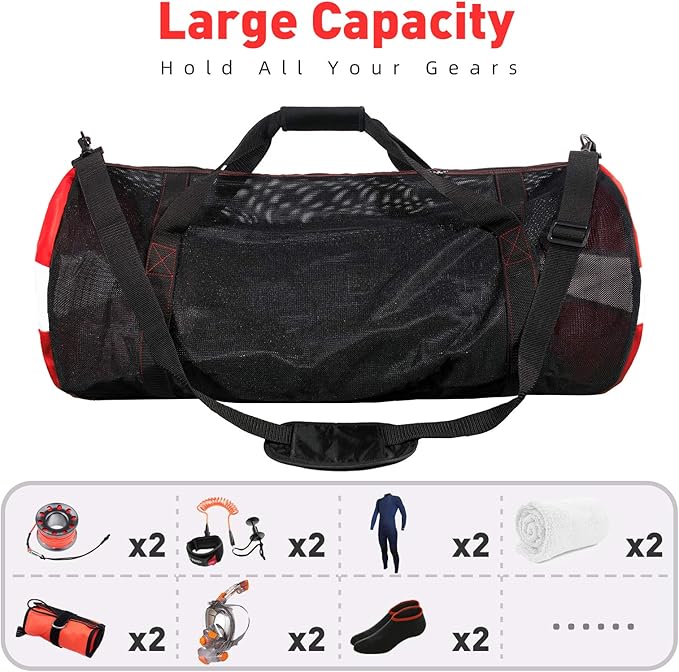 30” Mesh Dive Gear Bag – Durable Scuba Diving & Snorkeling Equipment Duffel for Fins, Mask, Wetsuit – Quick-Dry Large Dive Bag with Shoulder Strap