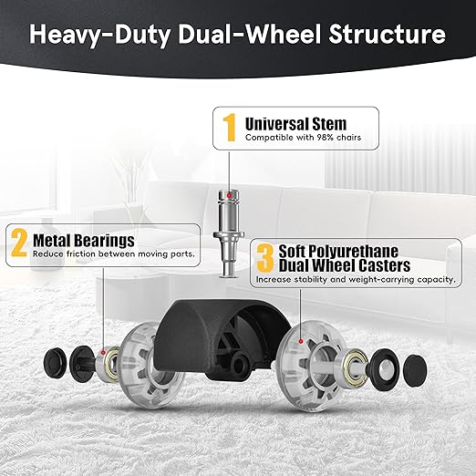 Office Chair Wheels Replacement, 2.5 Inch Heavy Duty Caster Set, for Carpet and Hardwood Floors, Universal Size 11x22mm, Fits 99%, Grey