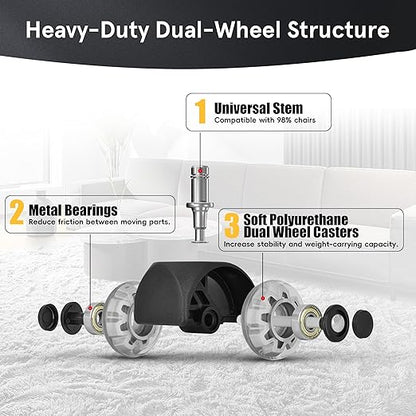 Office Chair Wheels Replacement, 2.5 Inch Heavy Duty Caster Set, for Carpet and Hardwood Floors, Universal Size 11x22mm, Fits 99%, Grey
