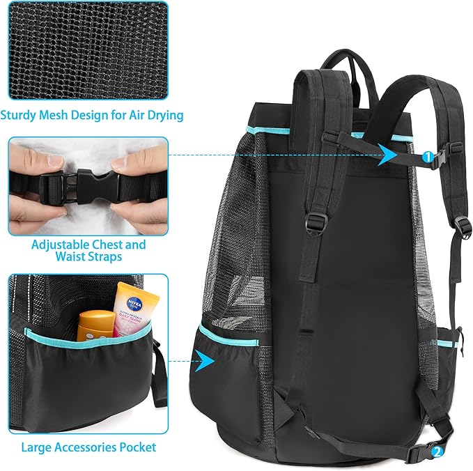 Fasrom Scuba Diving Backpack, XL Mesh Dive Bag for Snorkeling Gear, Mask, Fins, Snorkel, with Shoe Compartment and Wet & Dry Separation, Black