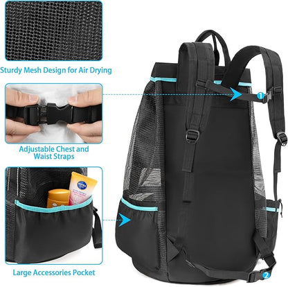 Fasrom Scuba Diving Backpack, XL Mesh Dive Bag for Snorkeling Gear, Mask, Fins, Snorkel, with Shoe Compartment and Wet & Dry Separation, Black