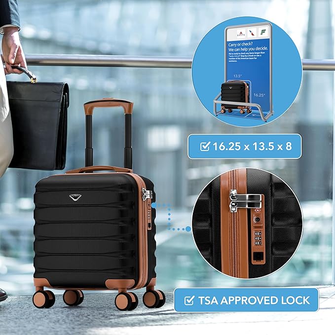 Flight Knight Carry On Suitcase 16.25x13.5x8 Hardside TSA Lock & USB Port Lightweight Luggage Silent Double Spinner Wheels Maximum Underseat Carry-On Bag For Virgin & South West Approved Airlines