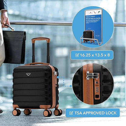 Flight Knight Carry On Suitcase 16.25x13.5x8 Hardside TSA Lock & USB Port Lightweight Luggage Silent Double Spinner Wheels Maximum Underseat Carry-On Bag For Virgin & South West Approved Airlines