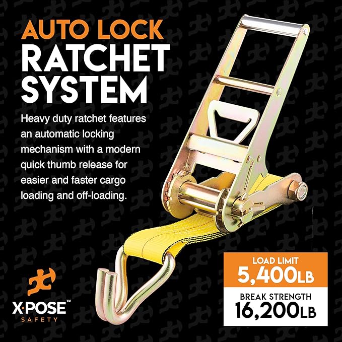 Ratchet Straps Heavy Duty 3" x 30' – 16,200 lbs Break Strength Tie Down Straps with Double J Hooks, Ratcheting Cargo Straps for Truck, Trailer, Kayak, Motorcycle & Moving – 10 Pack