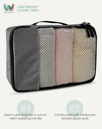 4-Piece Packing Cubes Travel Accessories Set for Suitcases - Luggage Organizer Bags with Double Zipper - Mesh Top - Medium - Dark Grey