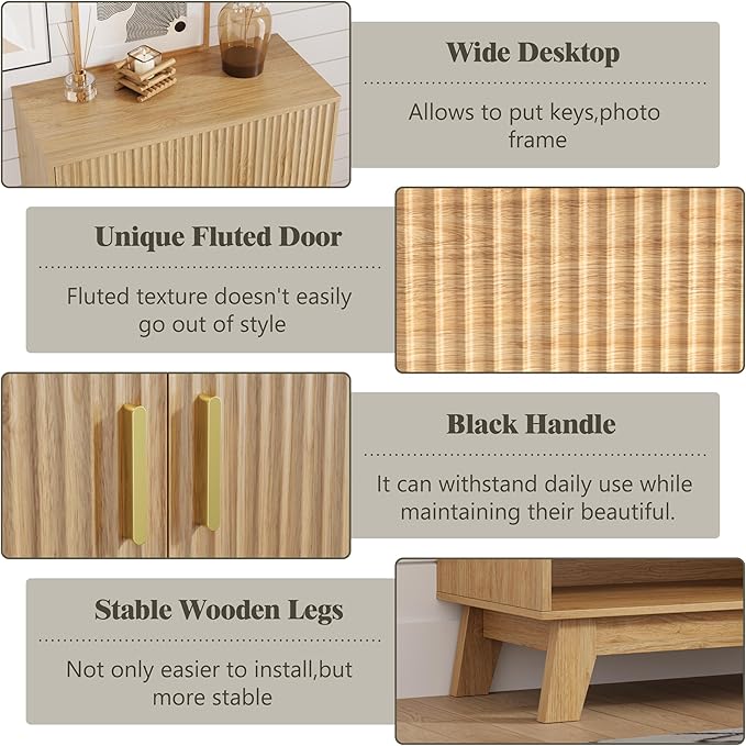 Shoe Cabinet Storage for Entryway with Doors, 5 Tier Fluted Shoe Organizer with Adjustable Shelves, Entryway Shoe Storage with Wooden Legs, Freestanding Hidden Shoe Rack for Front Door Entrance, Oak