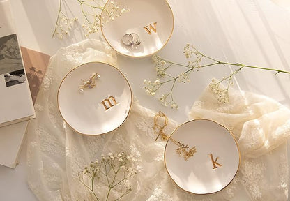 COLLECTIVE HOME - Ceramic Jewelry Tray, Decorative Trinket Dish for Rings Earrings Necklaces Bracelet Watch Keys, Birthday Mother's Day Christmas Gift for Women, 4.75", White Surface (S)