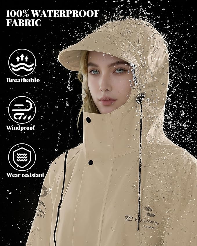 Men's Rain Jacket with Hooded Waterproof Lightweight Packable Long Raincoat Poncho for Women Adults